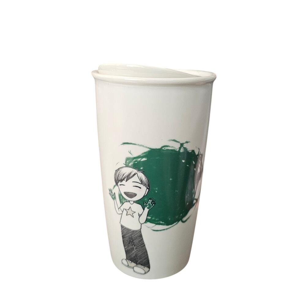 Starbucks Coffee Ceramic Travel Tumbler Mug Kid Painting Cup with Lid 2015 12oz
